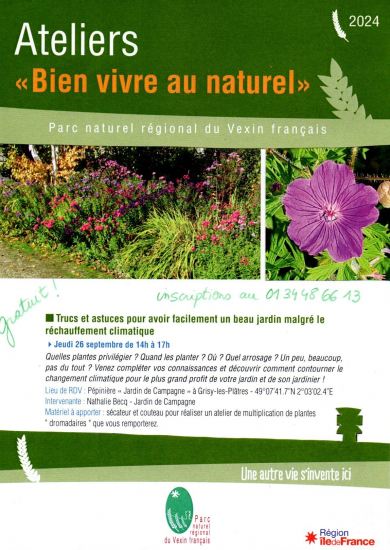 Parc naturel régional du Vexin : ateler bien vivre au naturel  du 260924