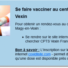 COVID 19 : vaccination à Magny- en- Vexin.
