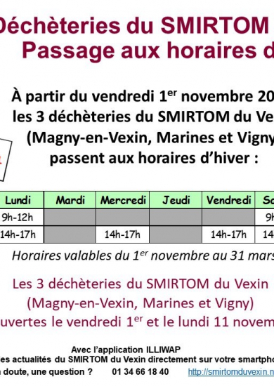 Horaires d'hiver déchèteries du SMIRTOM