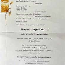 Georges Girout nous a quittés : organisation de ses obsèques à Grisy-les-Plâtres.