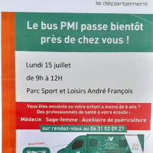 Lundi 15 juillet : le bus PMI sear à Grisy-les-Plâtres au sein du parc des Maurois