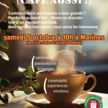 Samedi 05 octobre, " THÉ - CAFE PARENTS ” : temps d'échange sur la parentalité à Marines