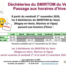 SMIRTOM du Vexin - Déchèterie Magny / Marines / Vigny : passage aux horaires d'hiver