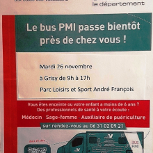 Mardi 26 novembre : le bus PMI sera à Grisy-les-Plâtres au sein du parc des Maurois