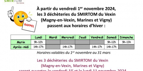 Horaires d'hiver déchèteries du SMIRTOM